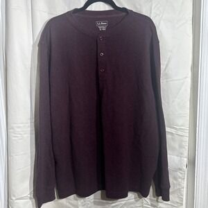 LL Bean Shirt Men XL Burgundy Henley Pullover Tee Thermal Traditional Fit Waffle